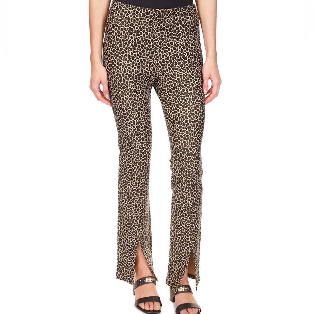 Michael Kors Leopard-Print Split-Hem Flare Pants in Brown & Black